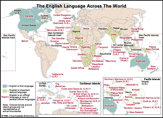 英語の使用状況を示した地図